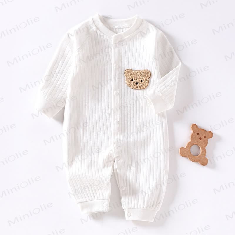  Baby Bear Patch Simple Soft Romper - White - 12-24M - image 4
