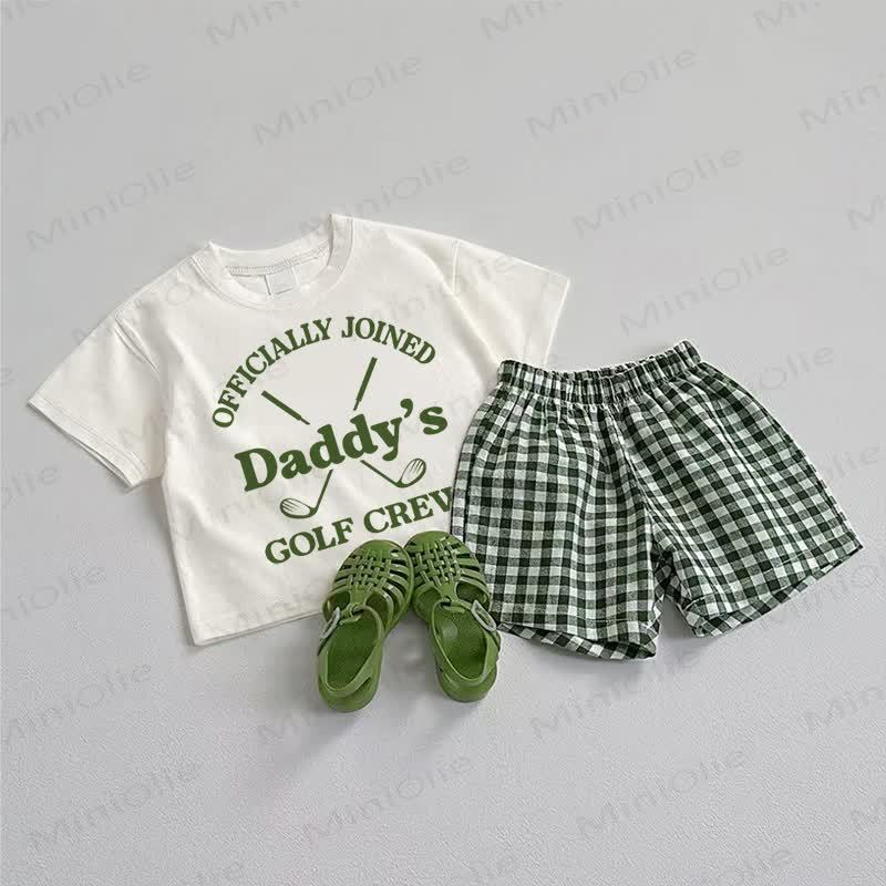 OFFICIALLY JOINED DADDY'S GOLF CREW Baby Tee and Plaid Shorts 2-Piece Set - White&Green - 3-5T - image 1