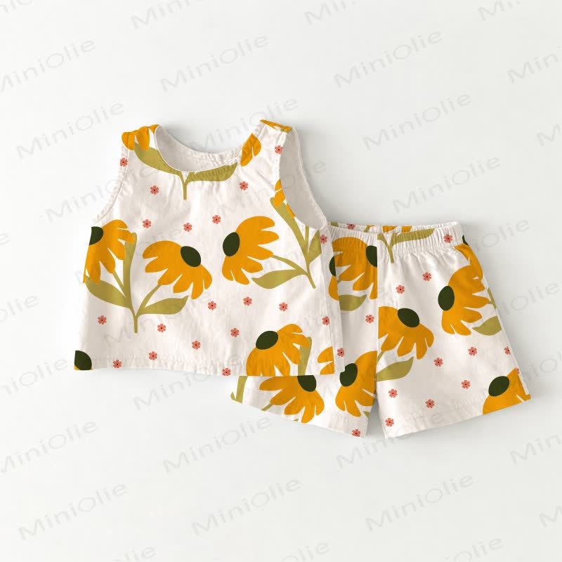 Baby Toddler Girl Sunflower Pattern Sleeveless 2-piece Set - White - 3-4T - image 1