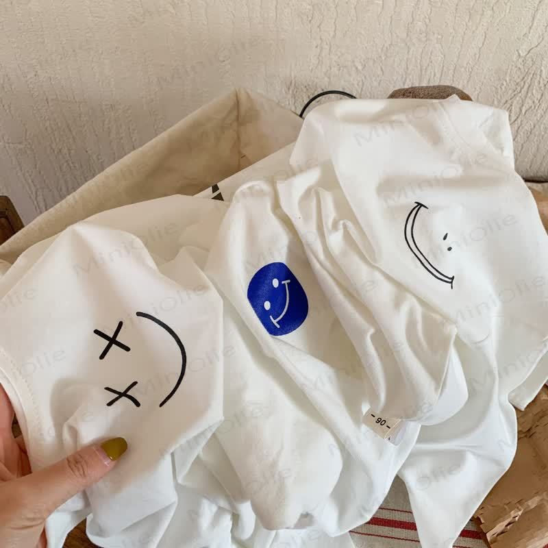 Kid Smile Face White Simple T-Shirt - image 5