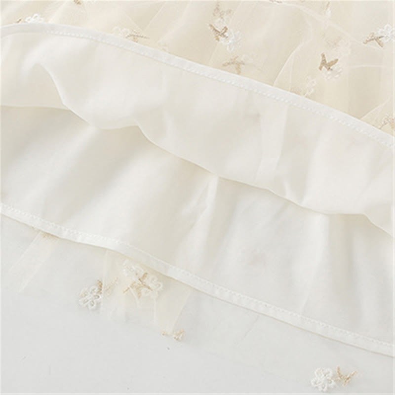 Toddler Embroidered Flower Tulle White Dress - image 5