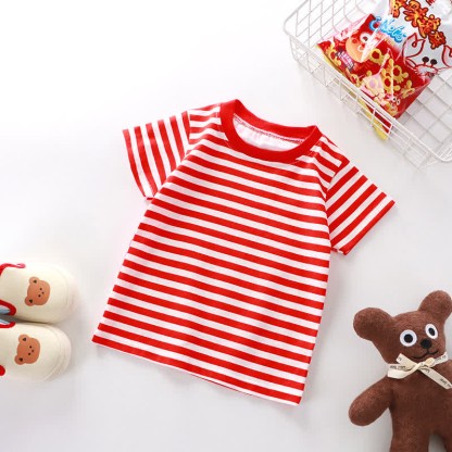 Kids Simple Striped Base Layer T-Shirt - Red - 10Y - image 4