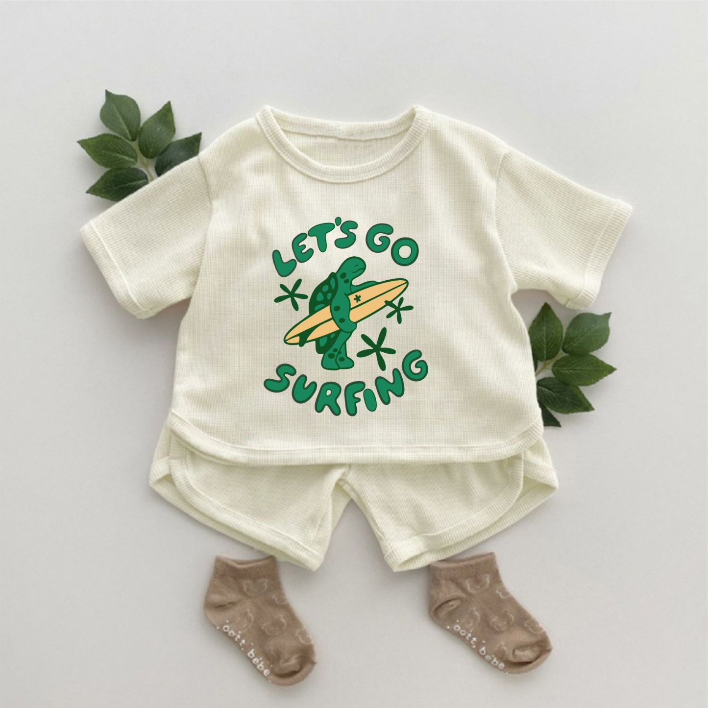 LET'S GO SURFING Baby Turtle Print Waffle 2-piece Set - Apricot - 2-3T - image 1