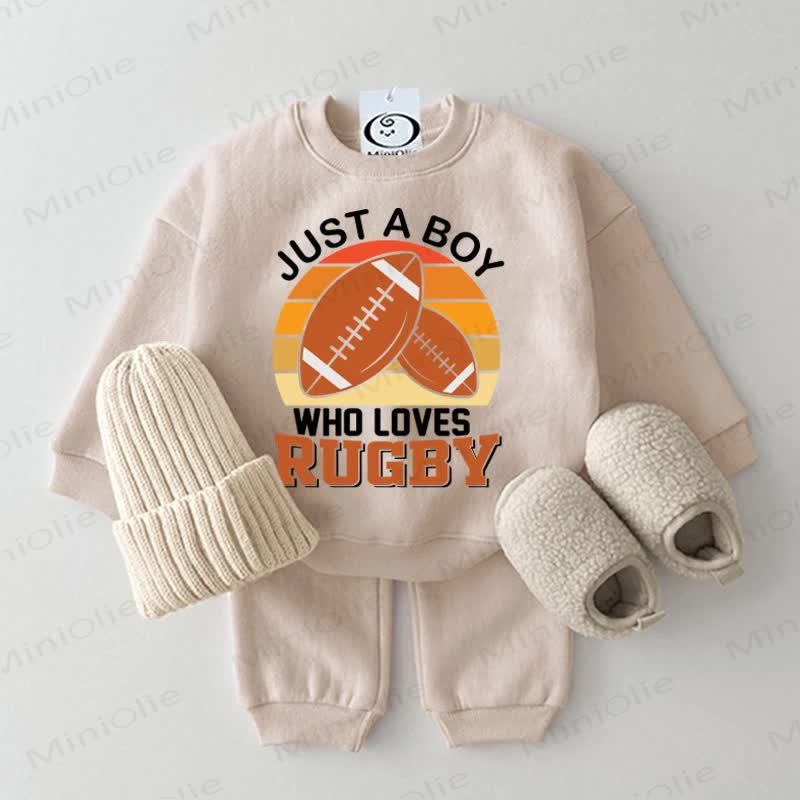 JUST A BOY WHO LOVES RUGBY Baby Sweatshirt 2-piece Set - Beige - 2-3T - image 4