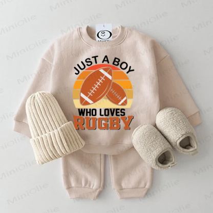 JUST A BOY WHO LOVES RUGBY Baby Sweatshirt 2-piece Set - Beige - 2-3T - image 4
