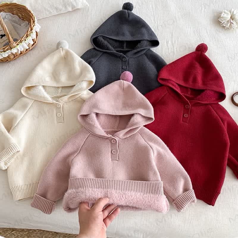 Baby Toddler Girl Pom Hood Knit Pullover Sweater - image 8