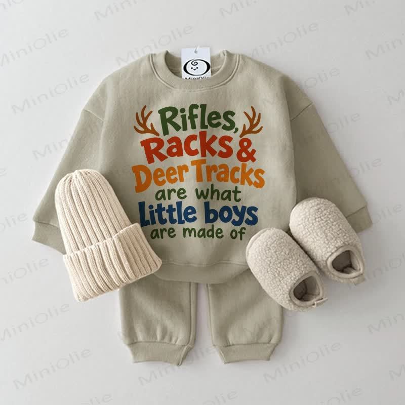 RIFLES, RACKS & DEER TRACKS ARE WHAT LITTLE BOYS ARE MADE OF Baby Toddler Deer Light Grey Sweatshirt 2-piece Set - Grey Green - 2-3T - image 3