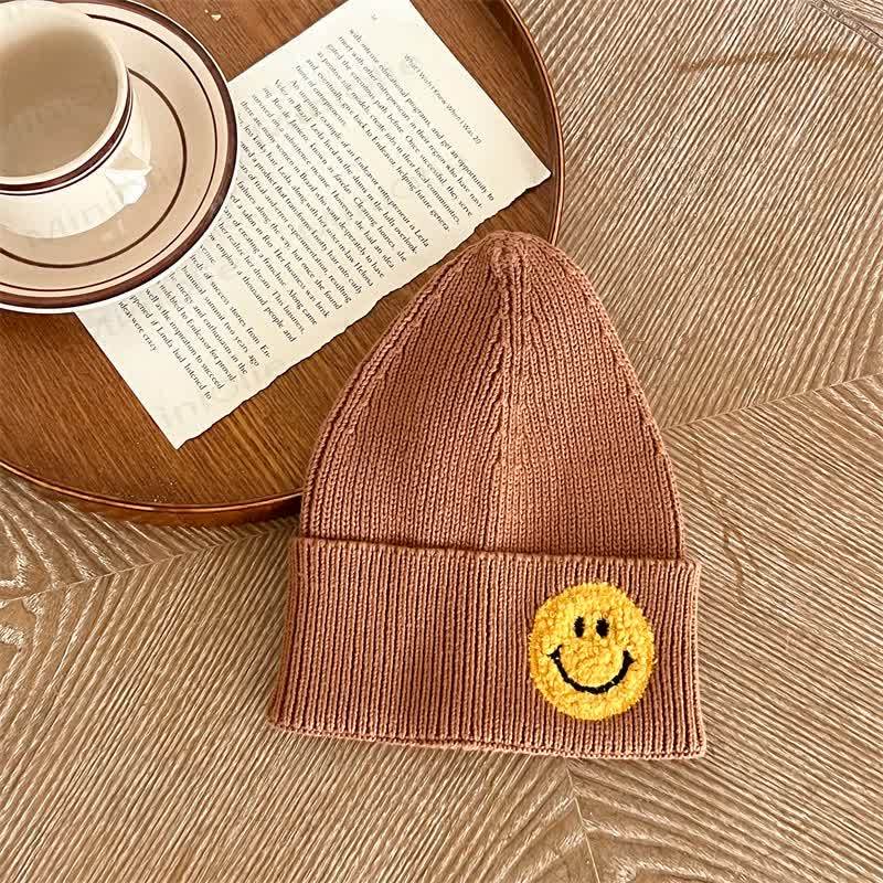 Baby Embroidered Smile Face Beanie - Brown - 0-12M - image 3