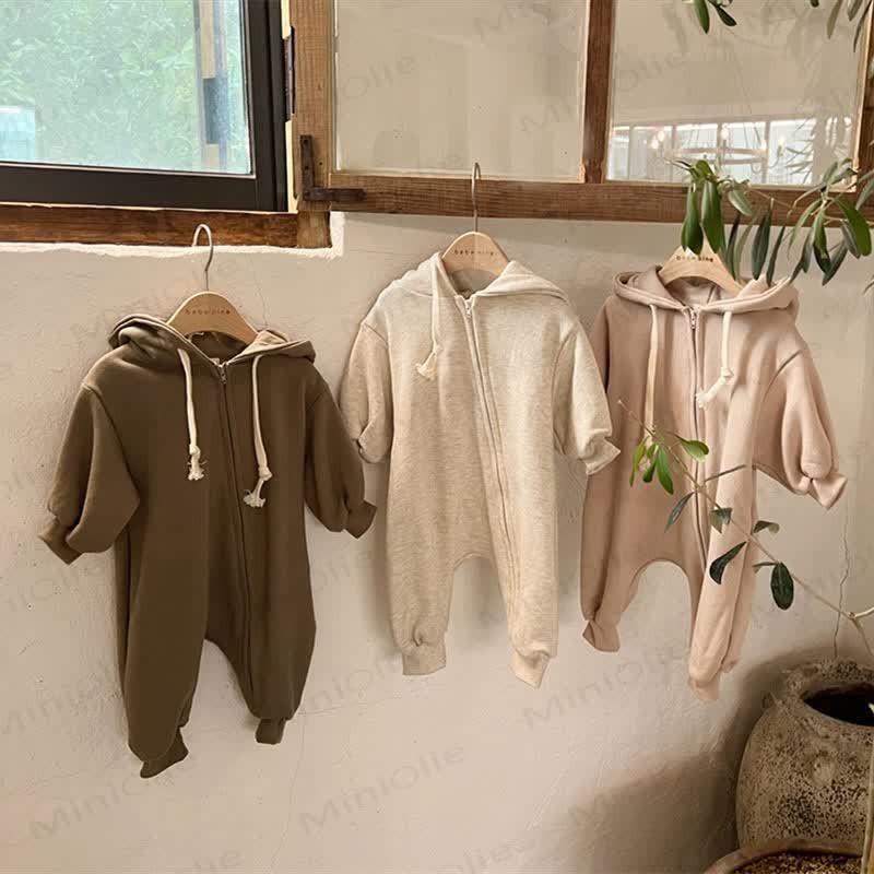Baby Solid Color Hooded Casual Romper - image 1