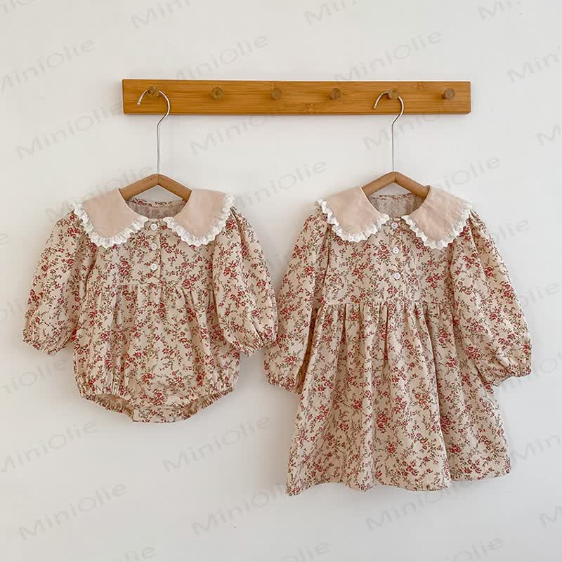 Baby Toddler Khaki Flower Lapels Bodysuit Dress - image 2