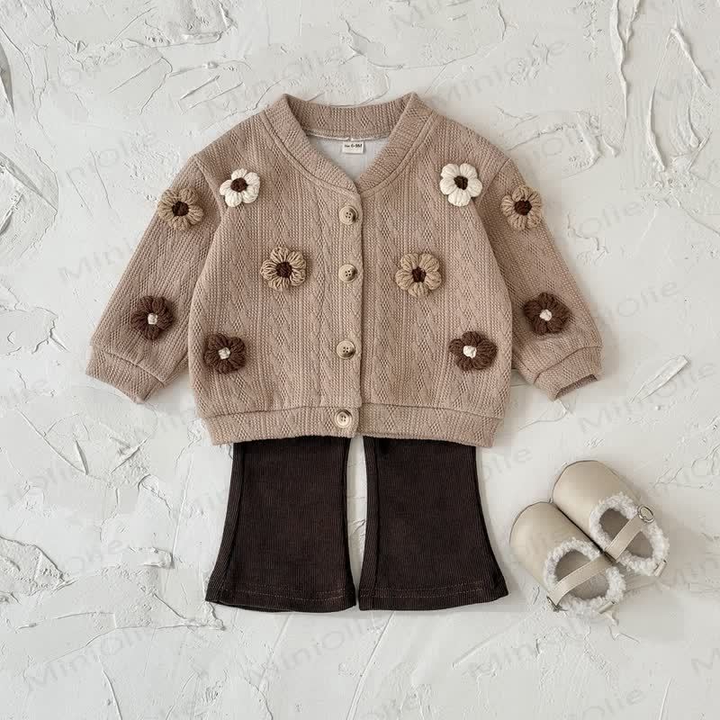Baby Flower Knit Dark Brown 2-piece Set - image 5