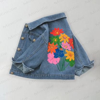 Toddler Kid Multicolor Flower Print Denim Jacket - Blue - 10-11T - image 1