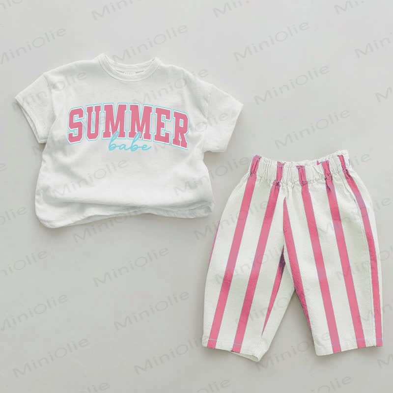 SUMMER BABE Baby Pink Vertical Striped 2-piece Set - White&Pink - 2-3T - image 1