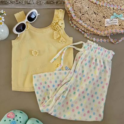 Toddler Girls Striped Full-Print Pants - Apricot - 8-9T - image 9
