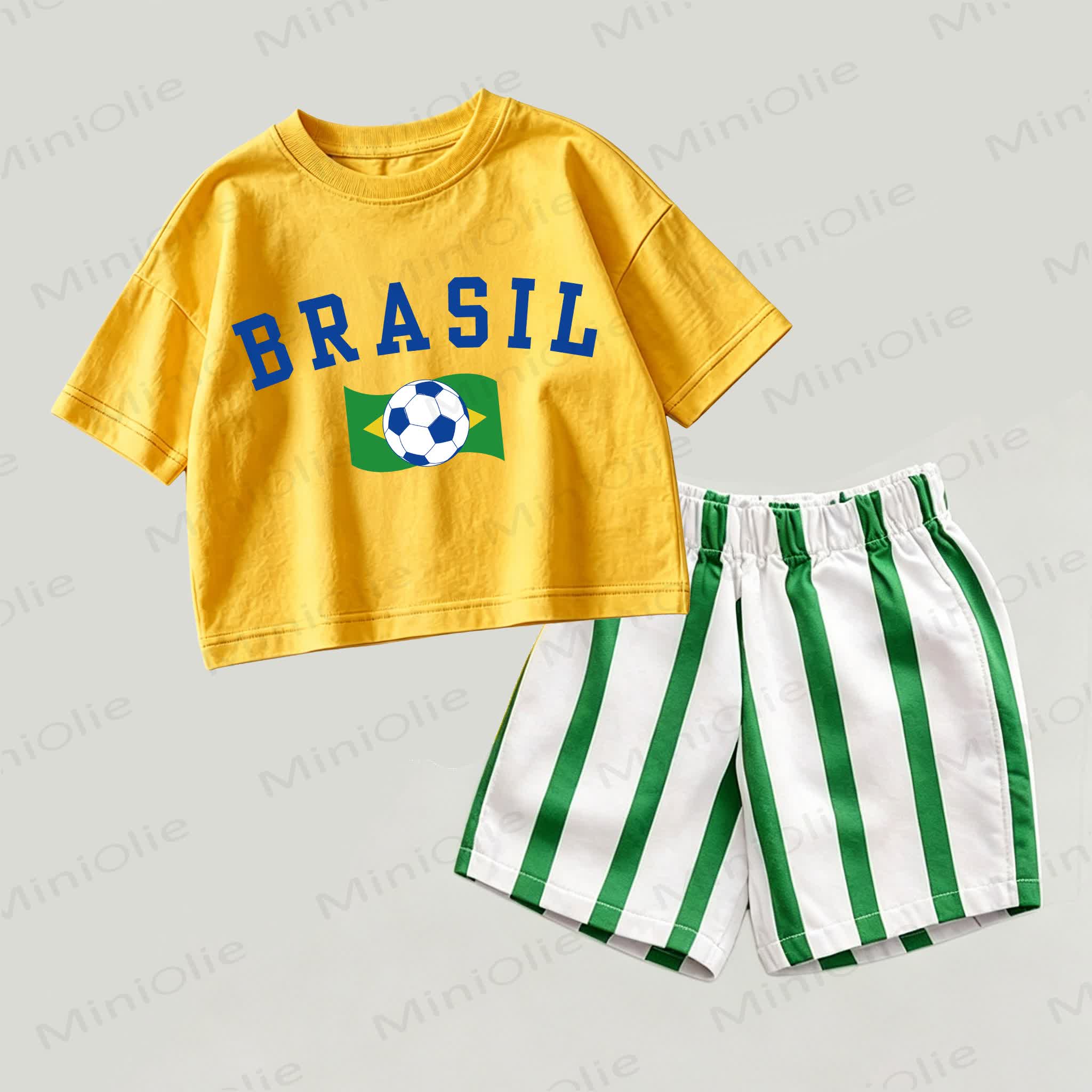 BRASIL Baby Yellow&Green Top and Striped Shorts 2-piece Set - Yellow&Green - 2-3T - image 1