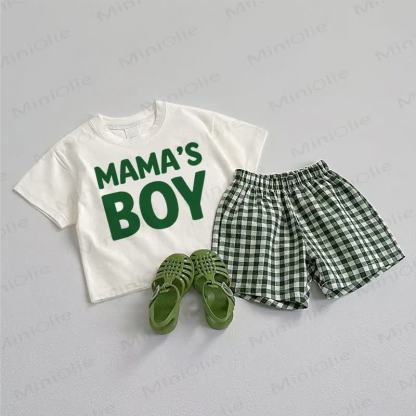 MAMA'S BOY Baby Tee and Shorts 2-Piece Set - White&Green - 3-5T - image 1