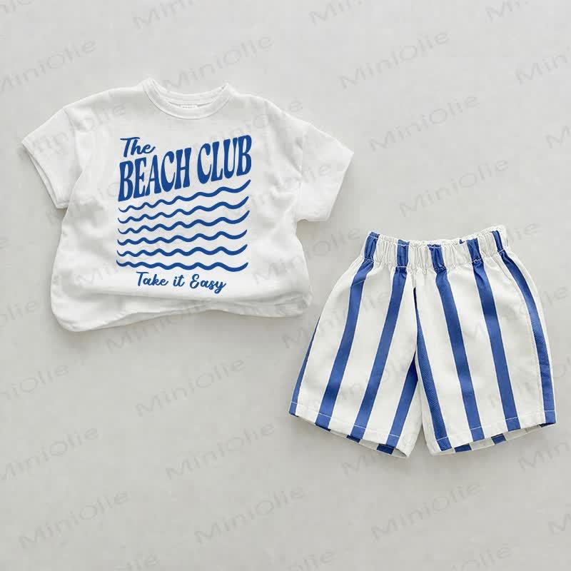 THE BEACH CLUB TAKE IT EASY Baby Blue Vertical Striped 2-piece Set - White&Blue - 2-3T - image 1