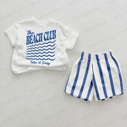 THE BEACH CLUB TAKE IT EASY Baby Blue Vertical Striped 2-piece Set - White&Blue - 2-3T - image 1