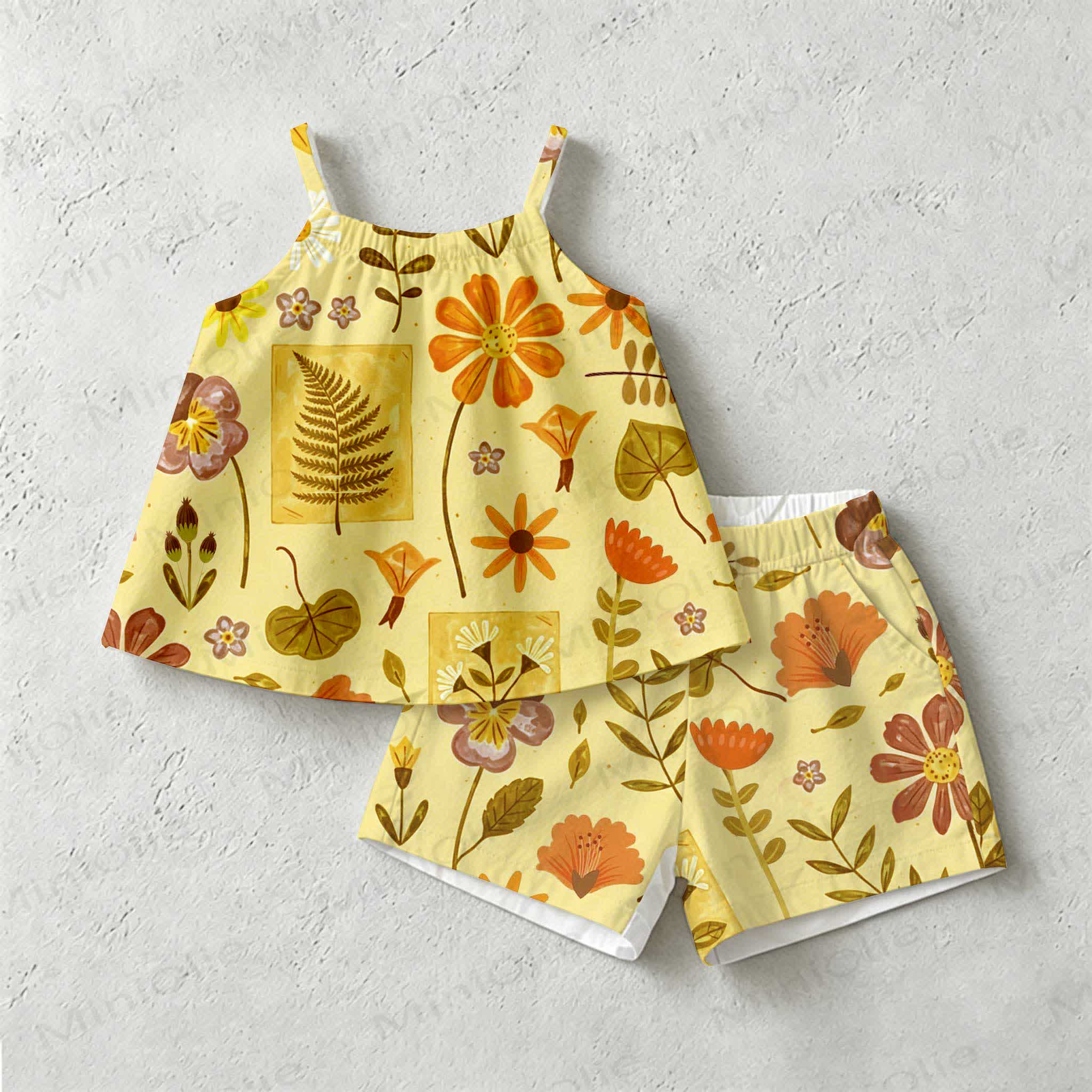 Baby Toddler Girls Yellow Flower Print 2-piece Sleeveless Set - Yellow - 3-4T - image 1