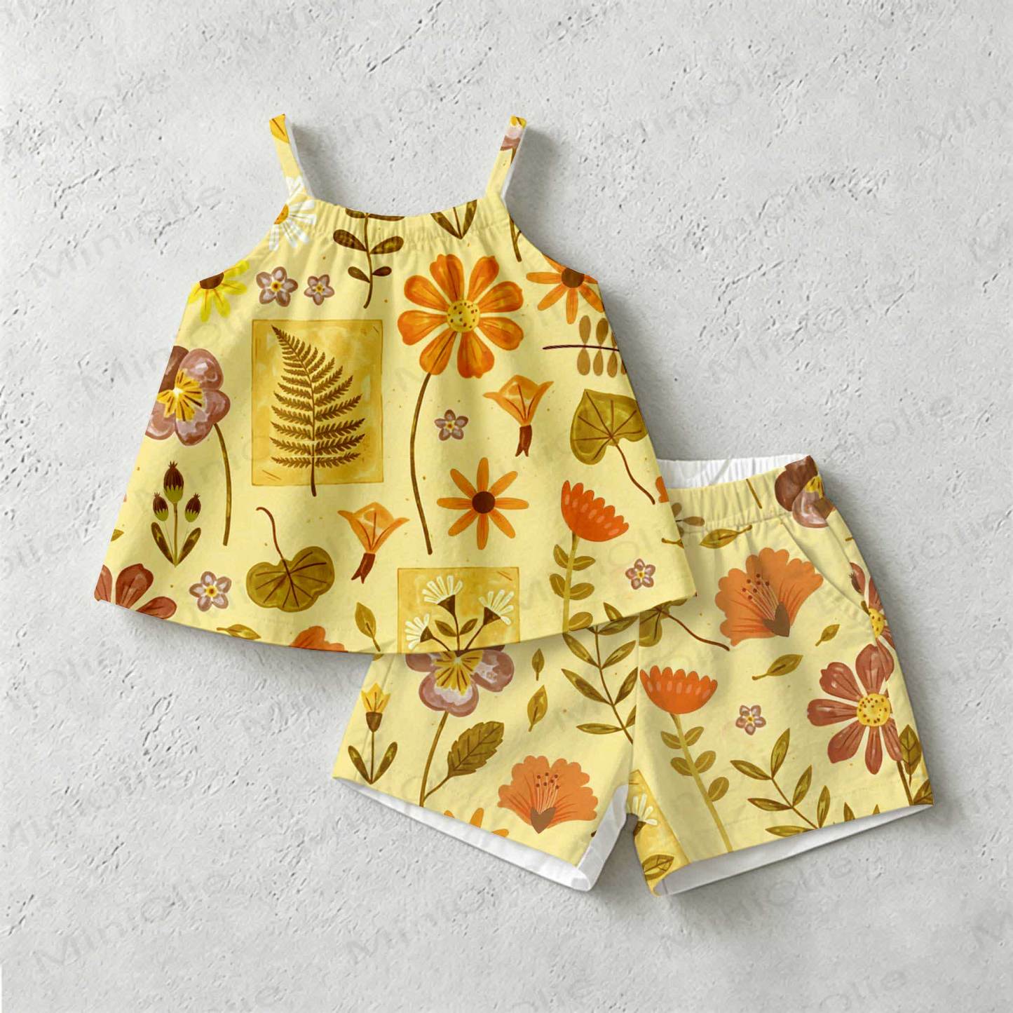 Baby Toddler Girls Yellow Flower Print 2-piece Sleeveless Set - Yellow - 3-4T - image 1