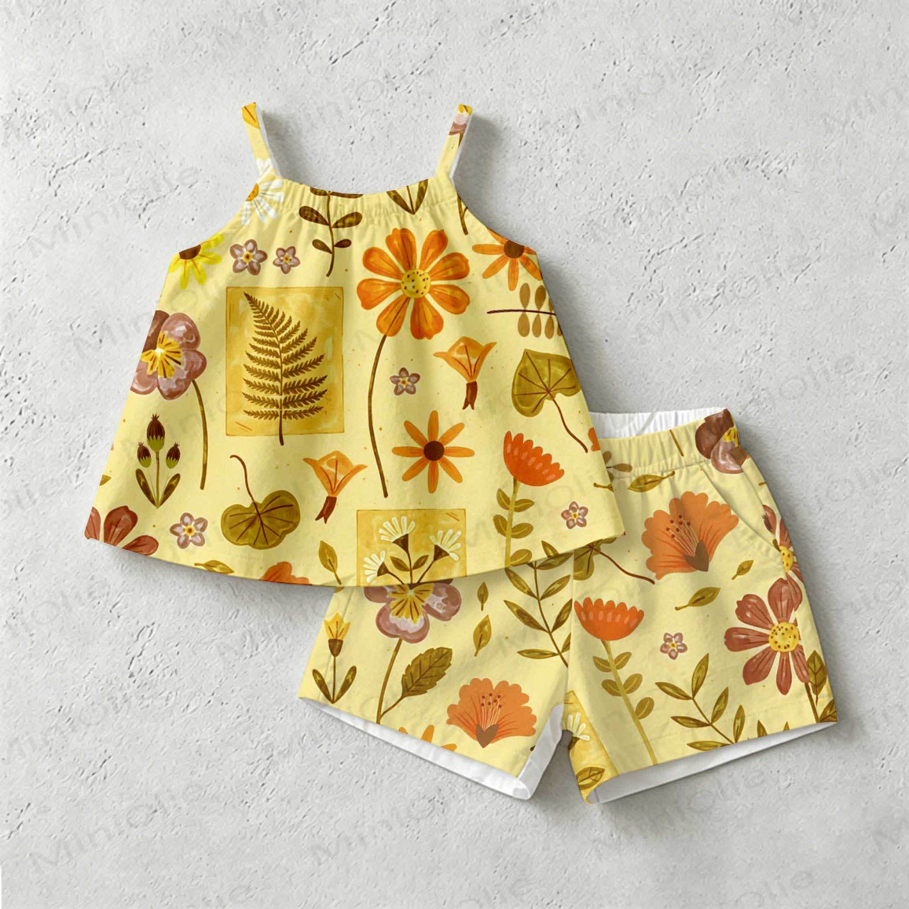 Baby Toddler Girls Yellow Flower Print 2-piece Sleeveless Set - Yellow - 3-4T - image 1