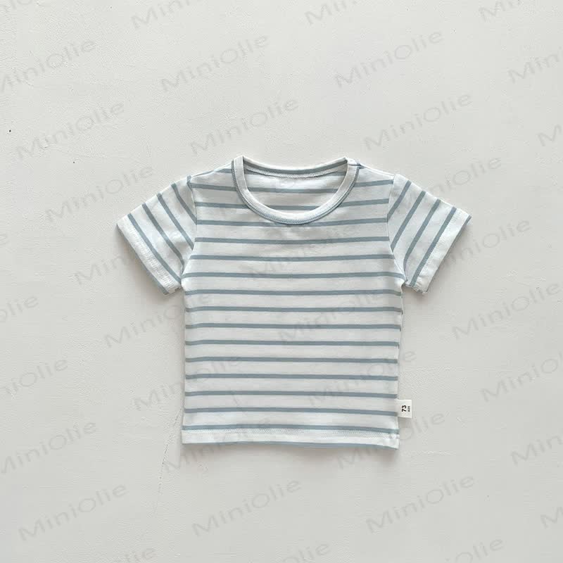 Baby Solid Color Striped Loose T-shirt - Blue Striped - 2-3T - image 14