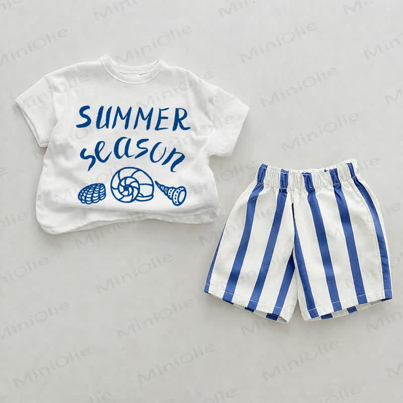 SUMMER SEASON Baby Slogan Blue Vertical Striped 2-piece Shorts Set - White&Blue - 2-3T - image 1