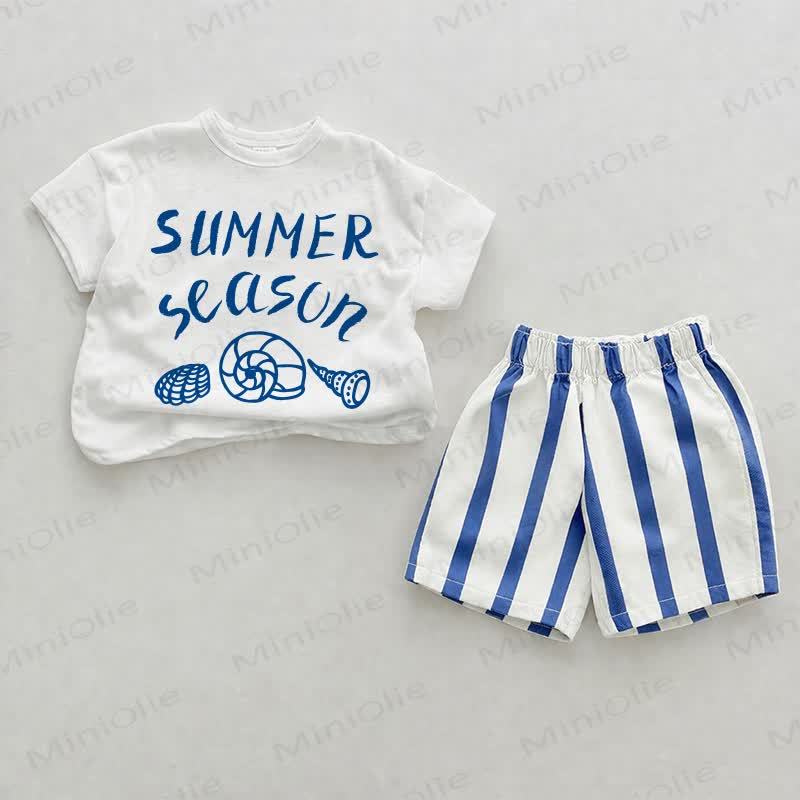 SUMMER SEASON Baby Slogan Blue Vertical Striped 2-piece Shorts Set - White&Blue - 2-3T - image 1