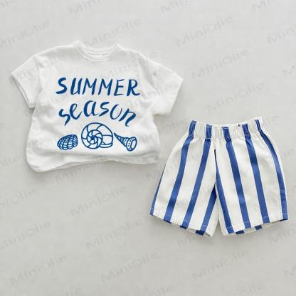 SUMMER SEASON Baby Slogan Blue Vertical Striped 2-piece Shorts Set - White&Blue - 2-3T - image 1