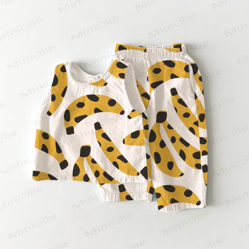 Baby Toddler Leopard-print Banana Sleeveless 2-piece Set - White - 5-7T - image 1