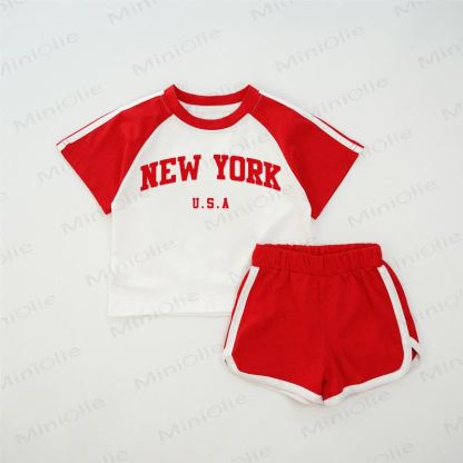 NEW YORK U.S.A Baby Red Raglan T-shirt Set - Red - 2-3T - image 1