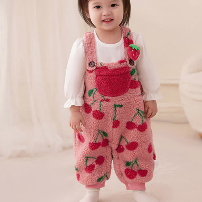 Baby Girl Fleece Fruit Pocket Overalls