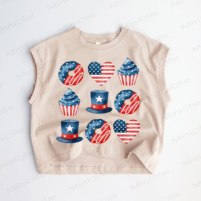 Baby Toddler Independence Day Nine-square Grid Khaki Tank Top - Khaki - 3-5T - image 1