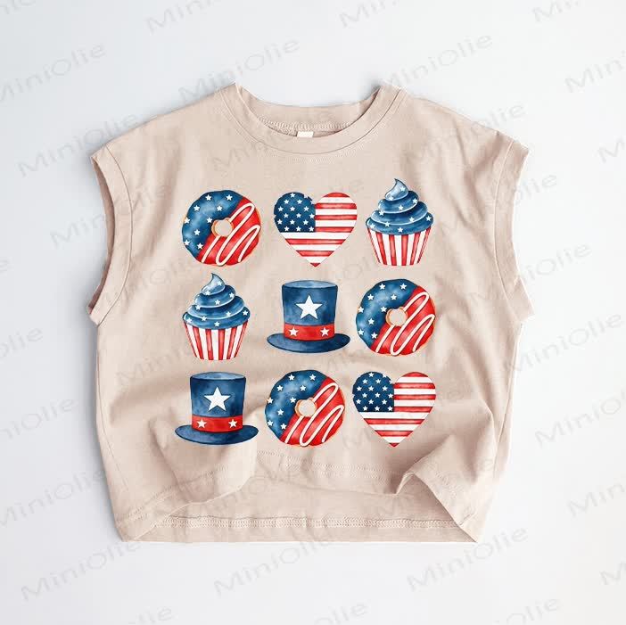 Baby Toddler Independence Day Nine-square Grid Khaki Tank Top - Khaki - 3-5T - image 1