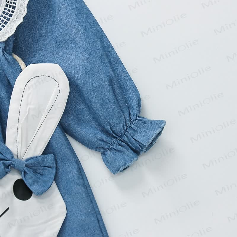 Toddler Girl Lace Collar Dress with Rabbit Bag - image 5