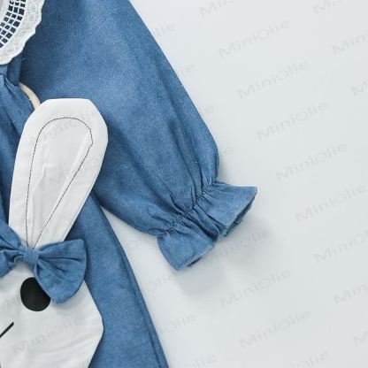 Toddler Girl Lace Collar Dress with Rabbit Bag - image 5