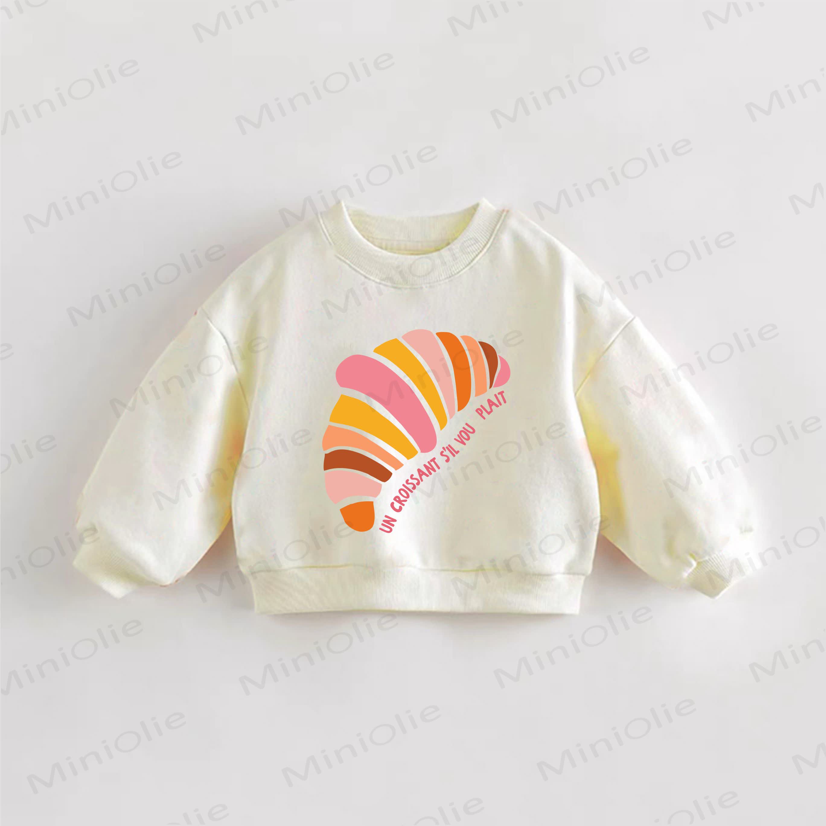 UN CROISSANT S'IL VOU PLAIT Baby Toddler Croissant Print Sweatshirt - Cream - 3-5T - image 1
