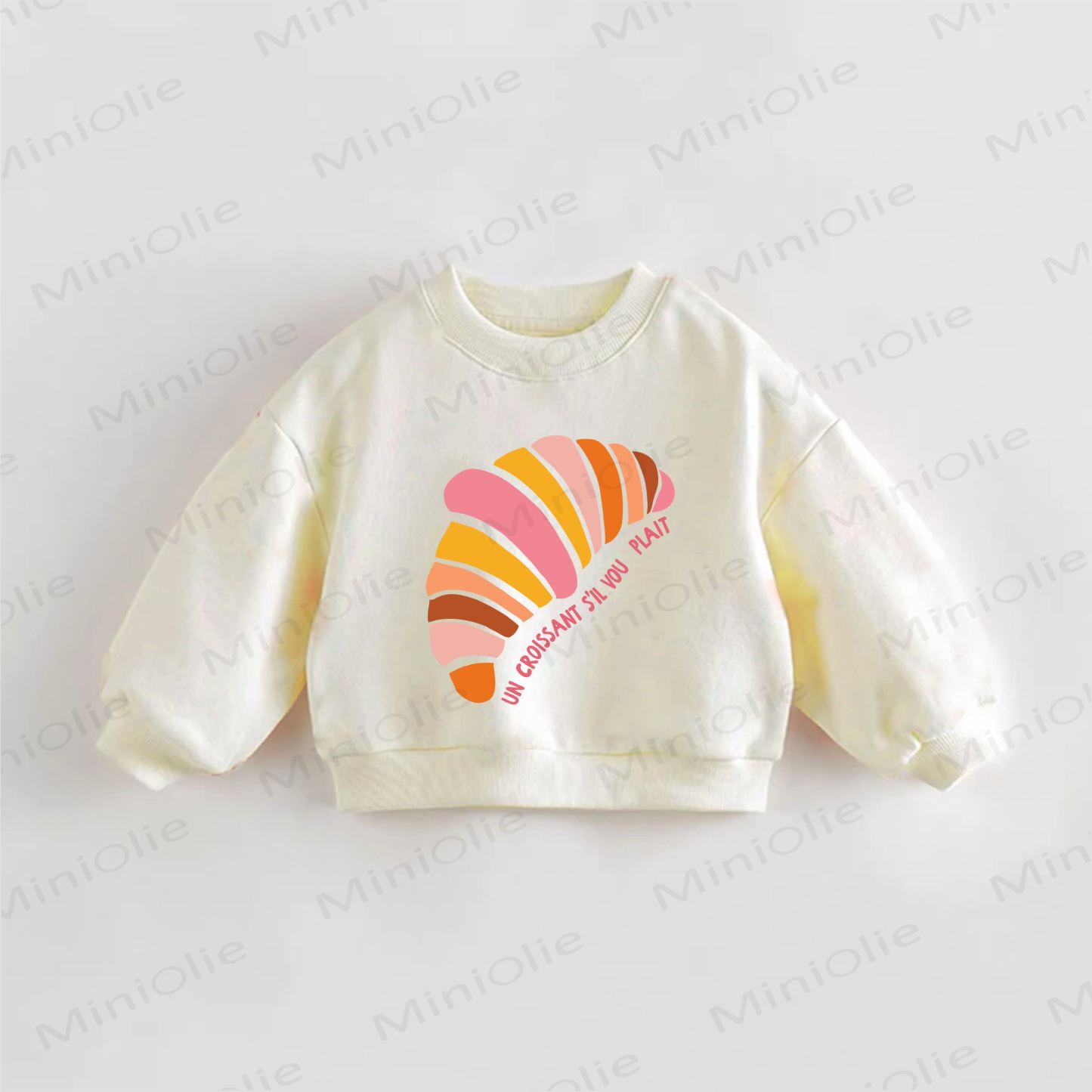 UN CROISSANT S'IL VOU PLAIT Baby Toddler Croissant Print Sweatshirt - Cream - 3-5T - image 1