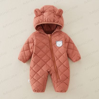 Baby Bear Hooded Cotton Padded Romper - Red - 2-3T - image 14