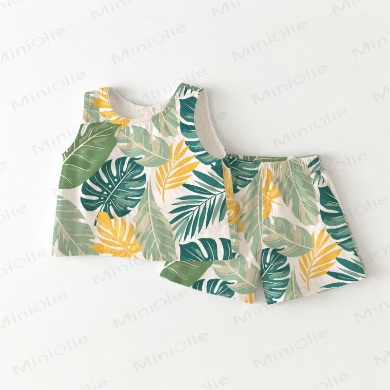 Baby Toddler White Tropical Leaves Sleeveless 2-piece Set - White - 3-4T - image 1