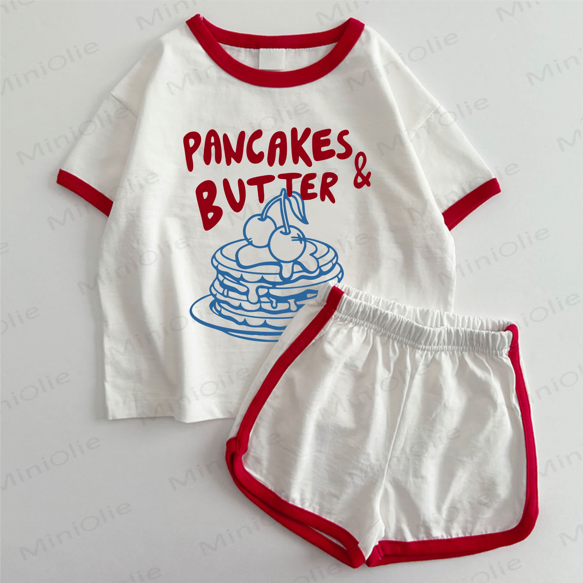 PANCAKES&BUTTER Baby T-shirt and Shorts 2-Piece Set - White&Red - 3-5T - image 1