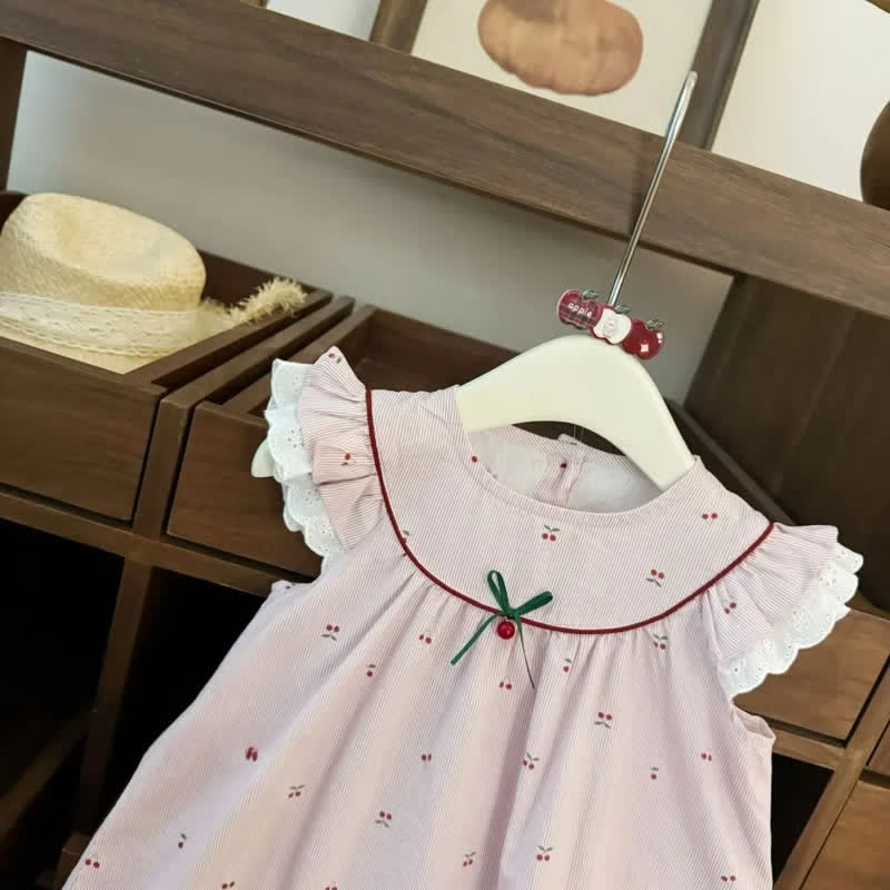 Toddler Girl Pink Striped Cherry Dress - image 2
