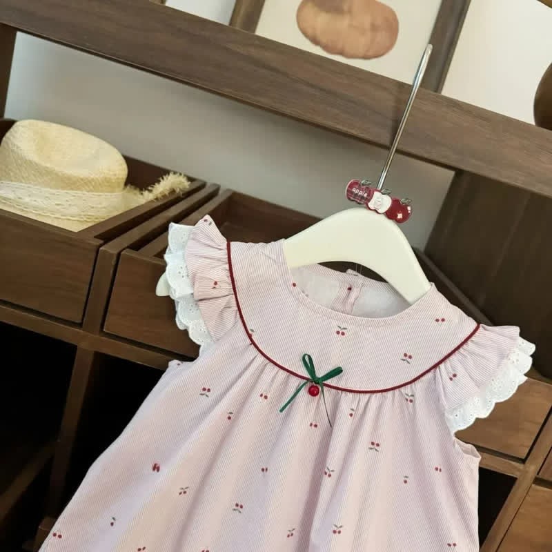 Toddler Girl Pink Striped Cherry Dress - image 2
