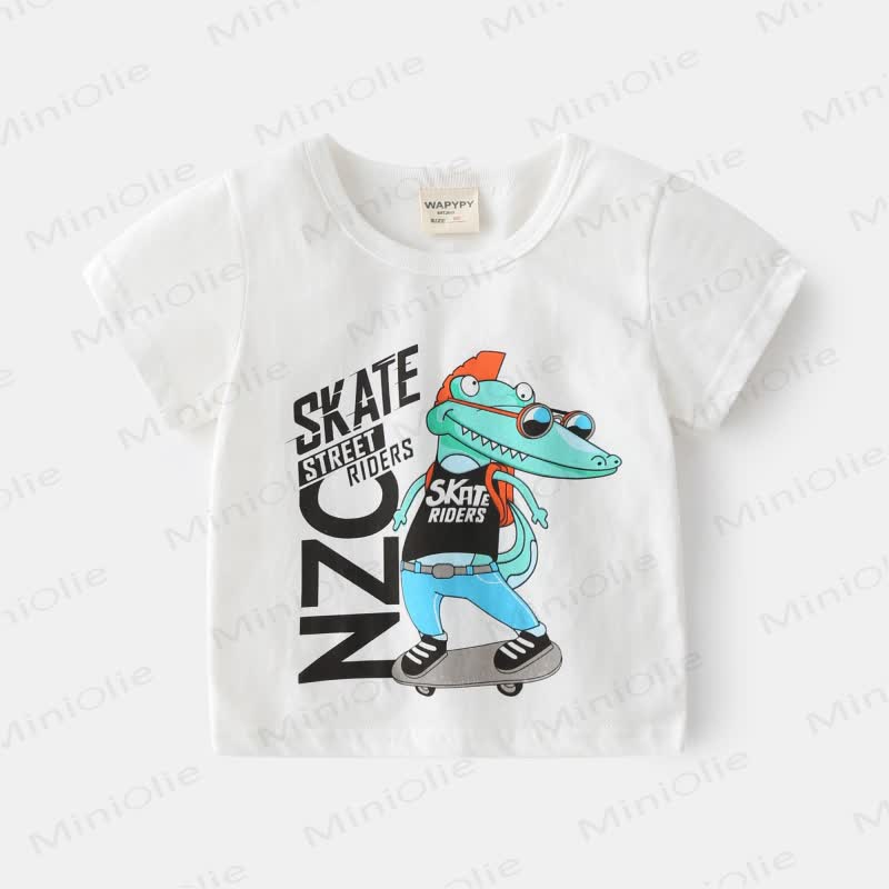 Toddler Boy Cartoon Dinosaur Printed T-Shirt - White - 8Y - image 2