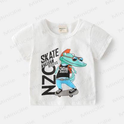 Toddler Boy Cartoon Dinosaur Printed T-Shirt - White - 8Y - image 2