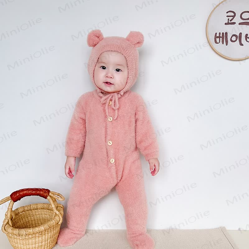 Baby Fleece Bear Ear Footed Romper with Hat - image 13