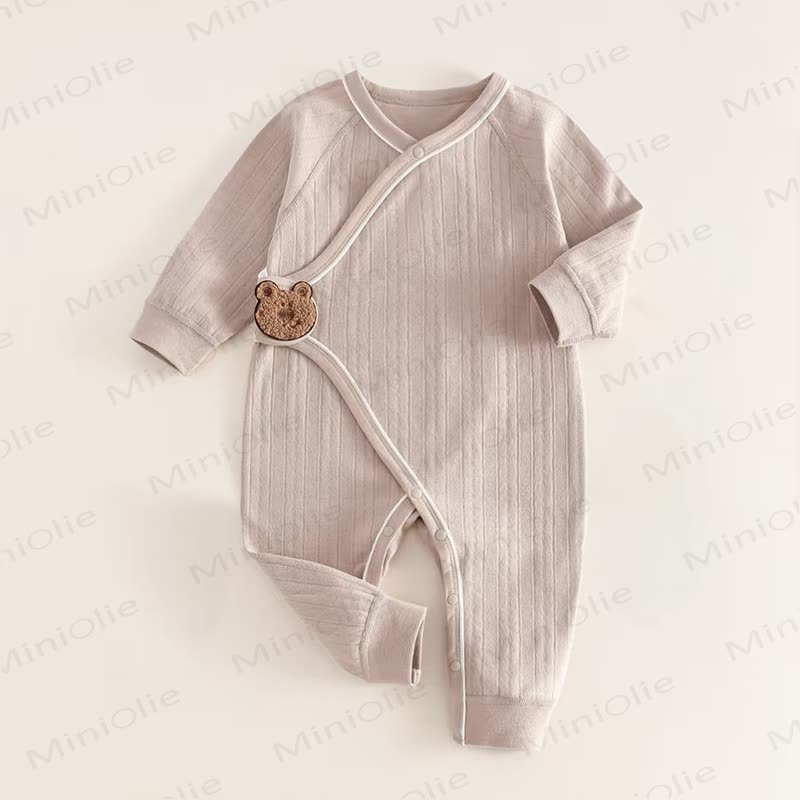 Baby Solid Color Animal Velcro Romper - Brown - 6-12M - image 5