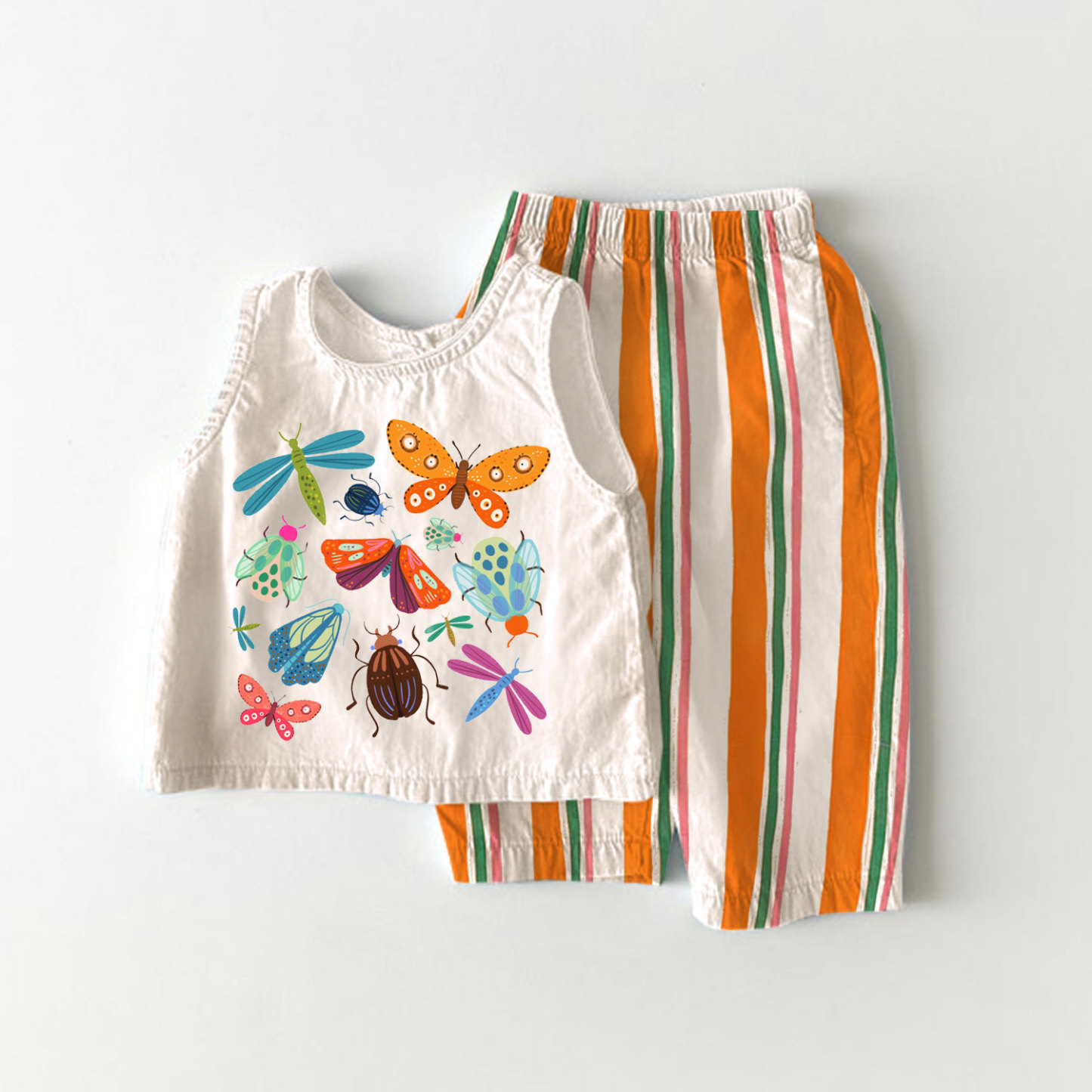 Baby Toddler Insect Print 2-piece Sleeveless Striped Set - White - 3-4T - image 1