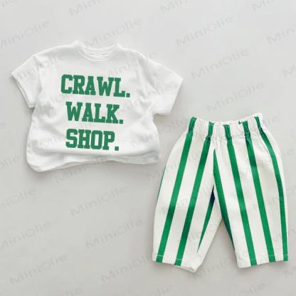 CRAWL. WALK. SHOP. Baby Green Vertical Striped 2-piece Set - White&Green - 2-3T - image 1