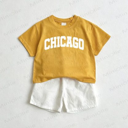 CHICAGO Baby Tee and Shorts 2-Piece Set - Yellow&White - 3-5T - image 1